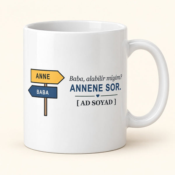 Annene Sor - İsimli Baba Kupası - Hediye Kutusu