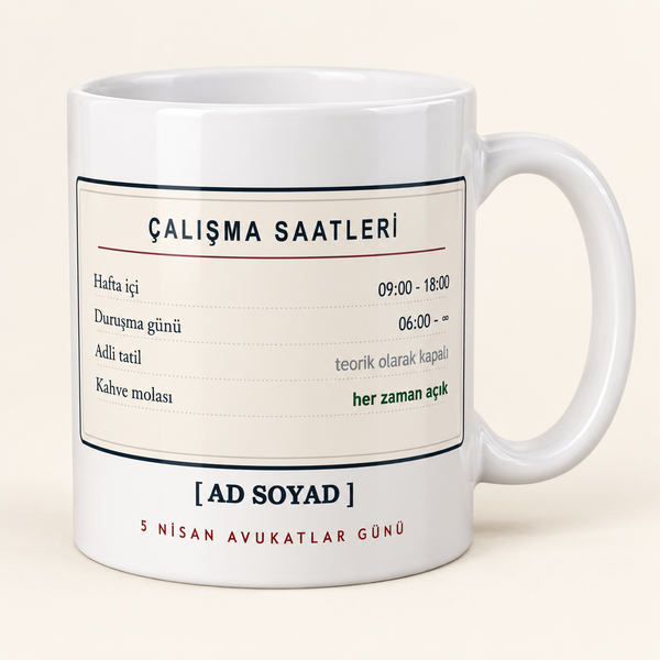 Çalışma saatleri tabelalı isimli avukat kupası