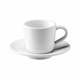 Hediye Kutusu beyaz porselen Türk kahvesi fincanı ve tabağı, 6 cl kapasiteli, minimalist tasarım.