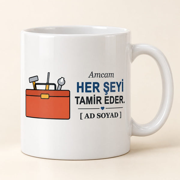 Her Şeyi Tamir Eder - İsimli Amca Kupası - Hediye Kutusu