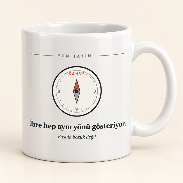 "İbre Hep Kahveyi Gösteriyor" Pusulalı Kupa - Hediye Kutusu