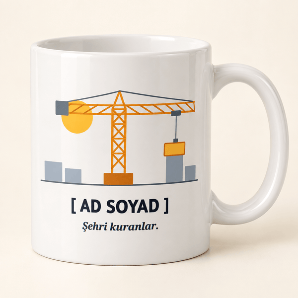 Kule Vinçli İsimli İnşaat İşçisi Kupası - Hediye Kutusu
