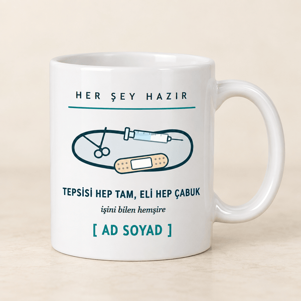 Malzeme Tepsili İsimli Hemşire Kupası - Hediye Kutusu