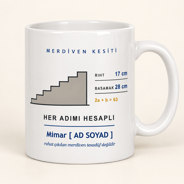 Merdiven Kesitli İsimli Mimar Kupası - Hediye Kutusu