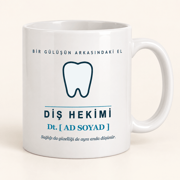 Molar Diş Tasarımlı İsimli Diş Hekimi Kupası - Hediye Kutusu