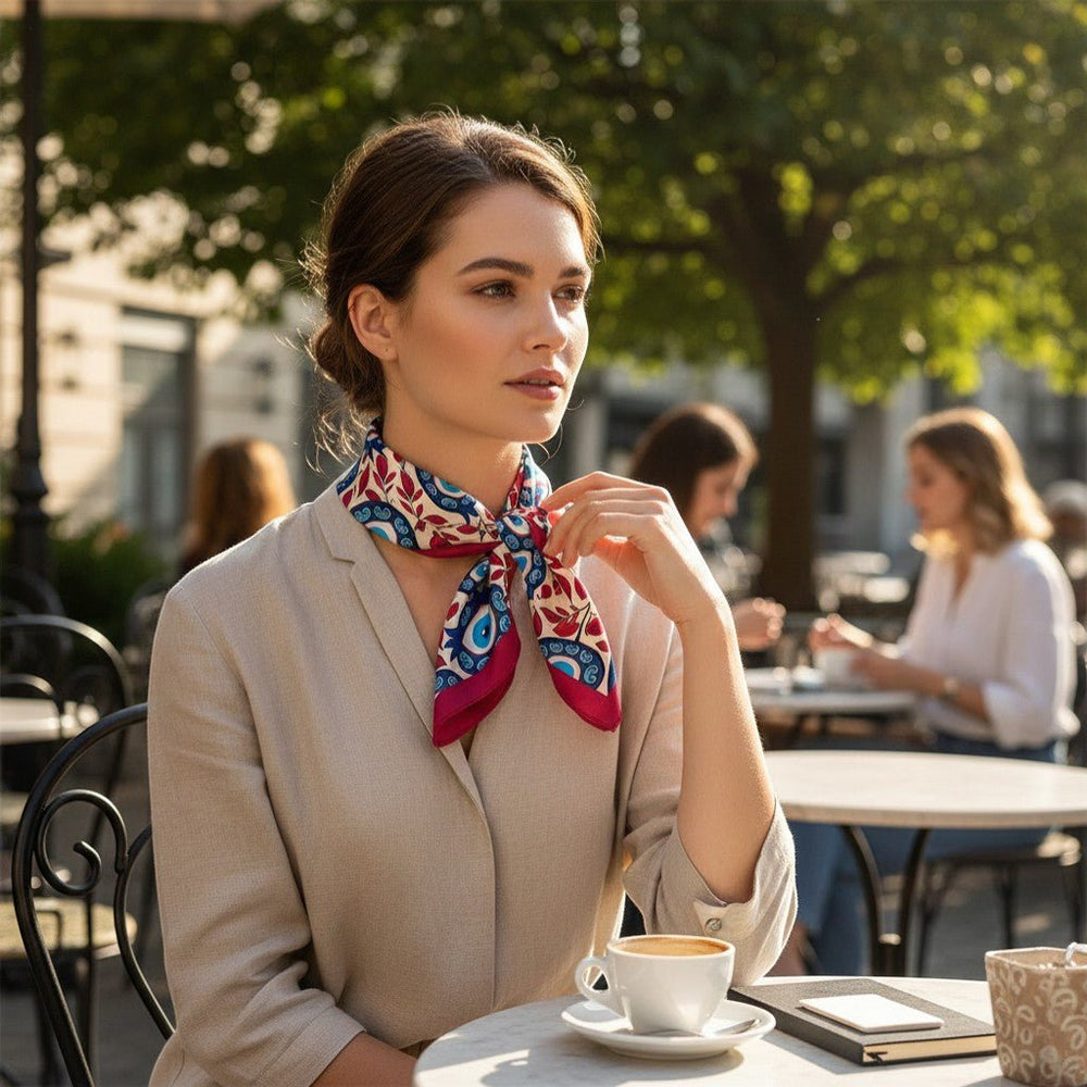 Nazar Boncuğu Desenli Bordo Bandana - Hediye Kutusu