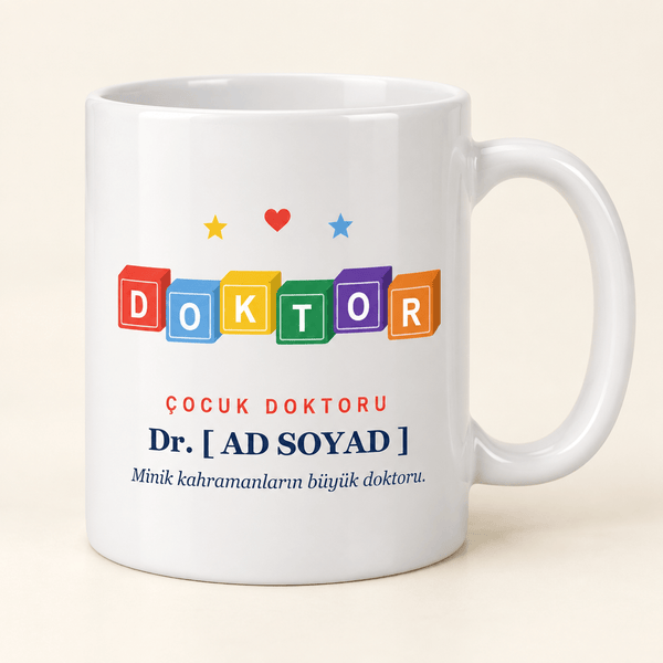 Oyuncak Bloklu İsimli Çocuk Doktoru Kupası - Hediye Kutusu