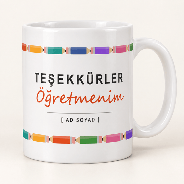 Renkli Kalemler İsimli Öğretmenler Günü Kupası - Hediye Kutusu