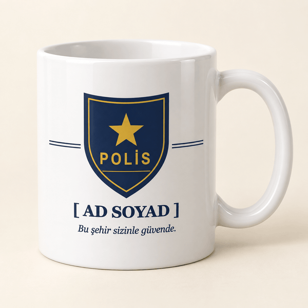 Rozetli İsimli Polis Kupası - Hediye Kutusu