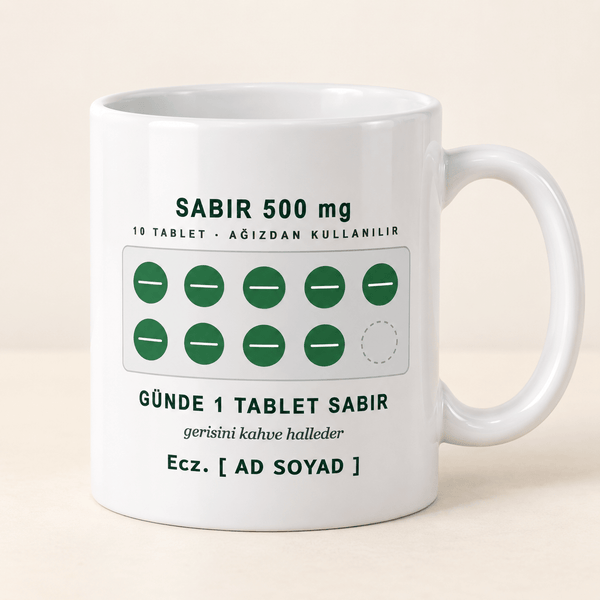 Sabır Tableti Blisterli İsimli Eczacı Kupası - Hediye Kutusu