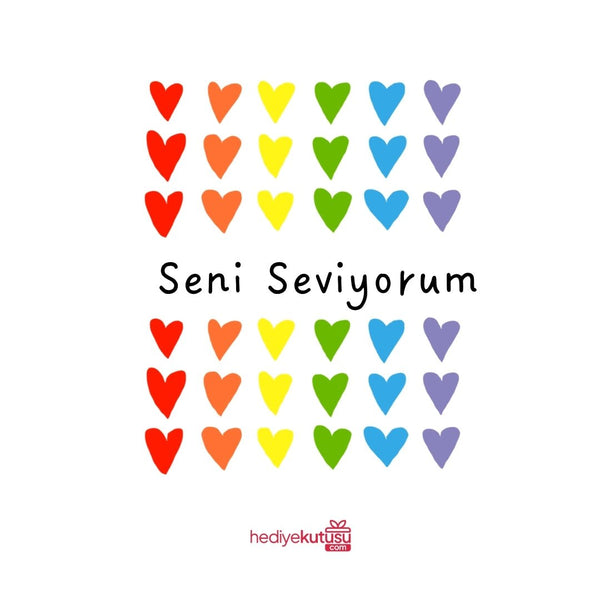 Seni Seviyorum Renkli Kalpler Tebrik Kartı - Hediye Kutusu