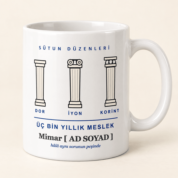 Sütun Düzenli İsimli Mimar Kupası - Hediye Kutusu