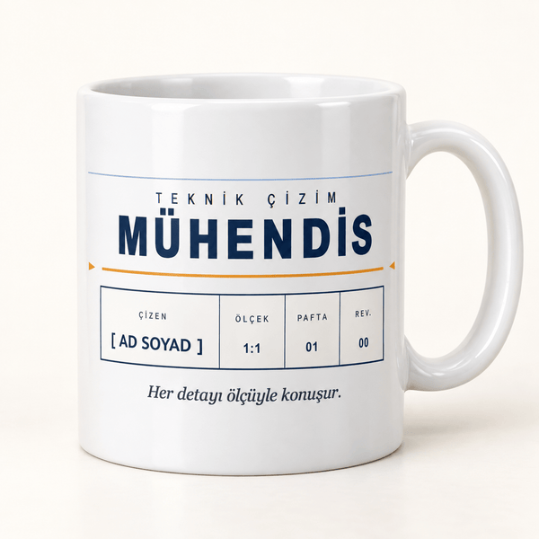 Teknik Çizim Antetli İsimli Mühendis Kupası - Hediye Kutusu