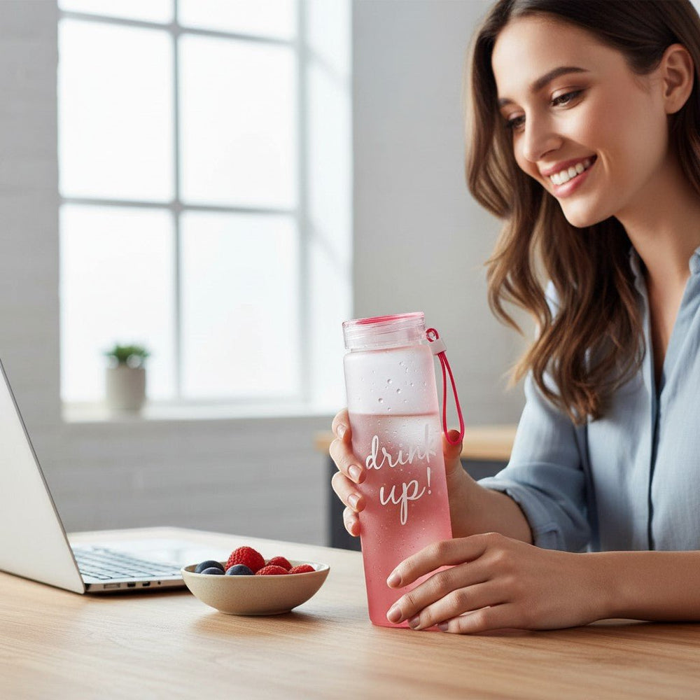 Tutamaçlı Buzlu Cam Matara 480ml Pembe - Hediye Kutusu