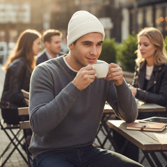 Unisex Krem Renk Basic Katlamalı Bere - Hediye Kutusu
