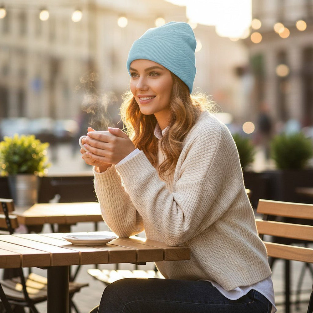Unisex Mavi Basic Katlamalı Bere - Hediye Kutusu