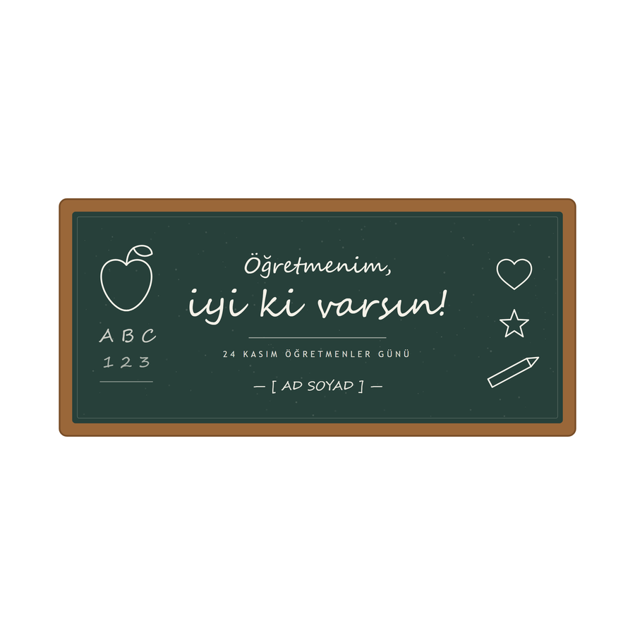Kara tahta kupa tasarımının düz görünümü ve isim alanı