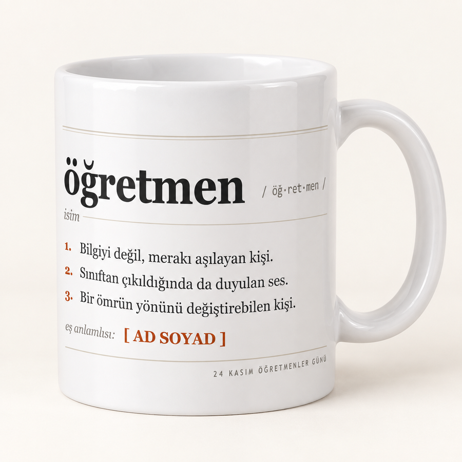 Sözlük tanımı desenli isimli Öğretmenler Günü kupası