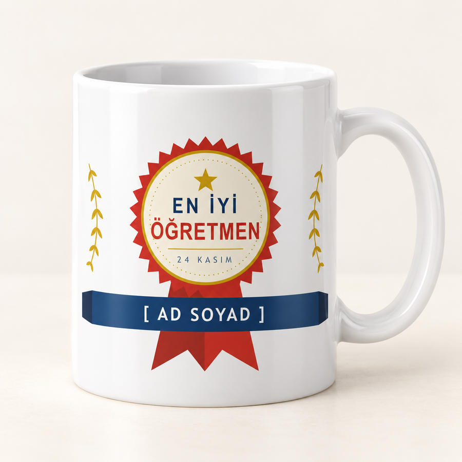 En iyi öğretmen rozetli isimli kupa
