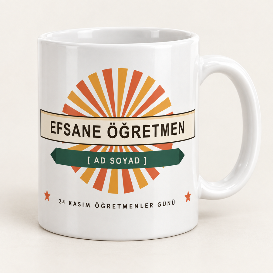 Retro güneş desenli efsane öğretmen isimli kupa