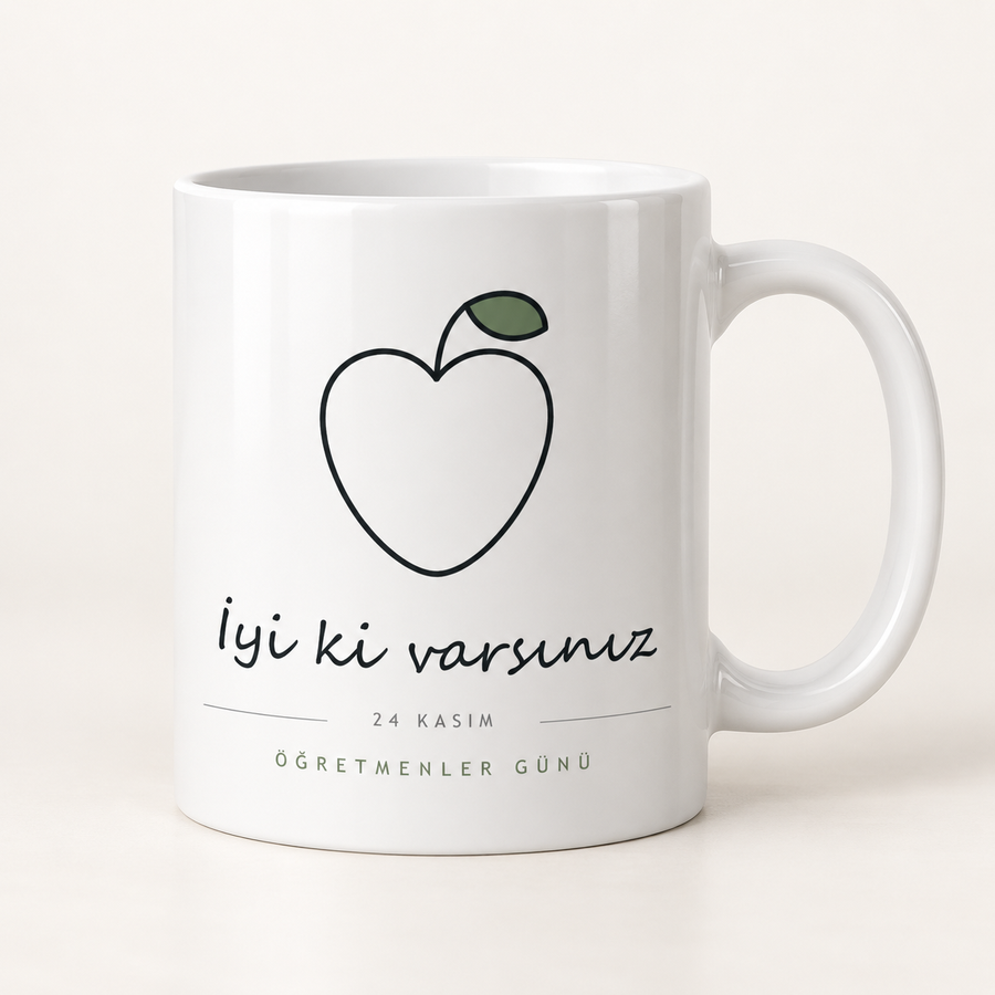 Minimal elma çizimli Öğretmenler Günü kupası