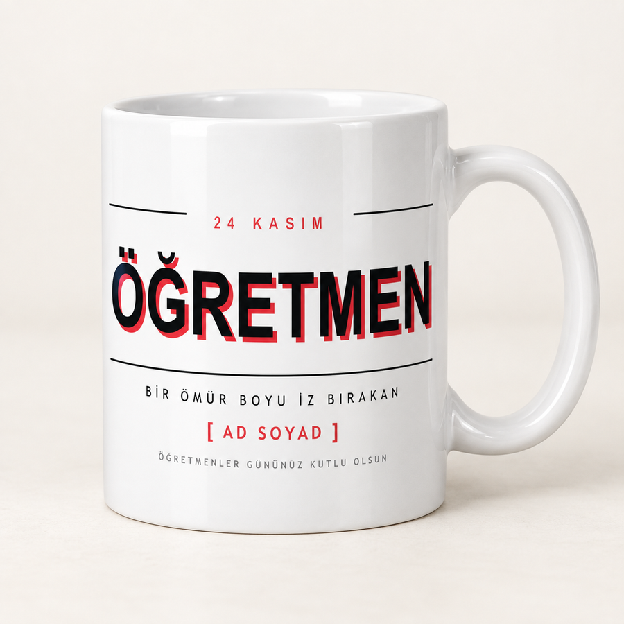 Dev tipografili isimli Öğretmenler Günü kupası