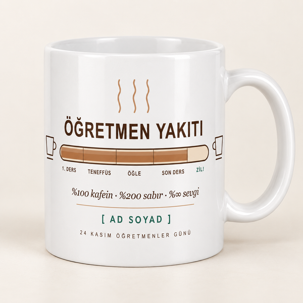 Öğretmen yakıtı yazılı isimli kahve kupası