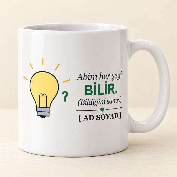 Abi Her Şeyi Bilir - İsimli Abi Kupası - Hediye Kutusu