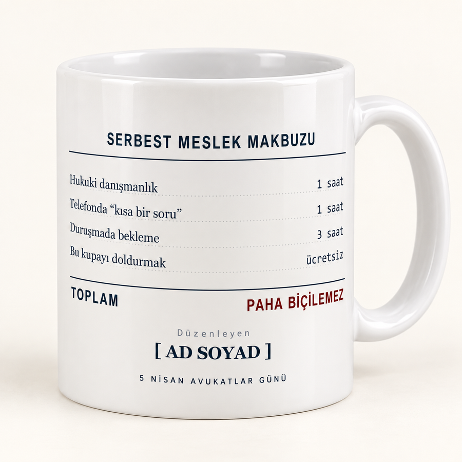 Serbest meslek makbuzu desenli isimli avukat kupası