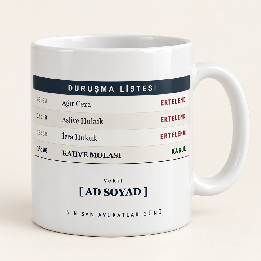 Duruşma listesi desenli isimli avukat kupası