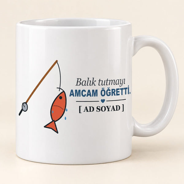 Balık Tutmayı Öğretti - İsimli Amca Kupası - Hediye Kutusu