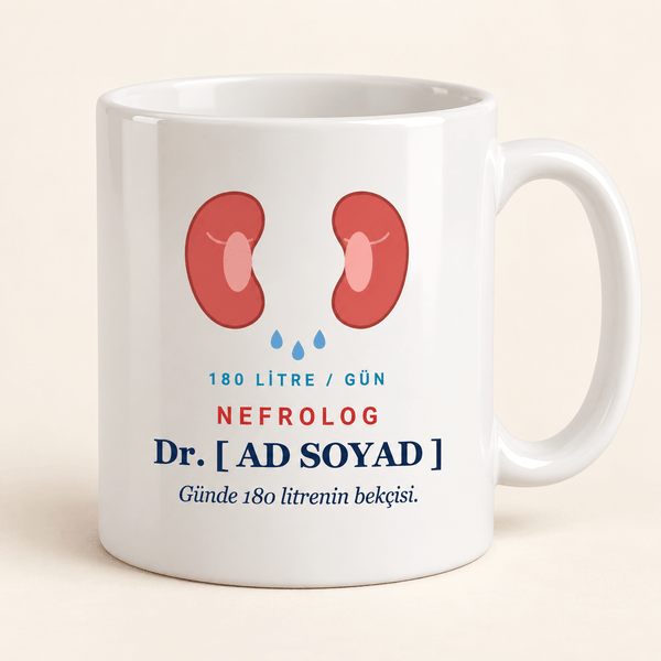 Böbrek Çizimli İsimli Nefrolog Kupası - Hediye Kutusu