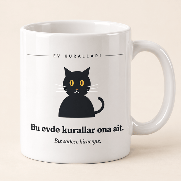 "Bu Evde Kurallar Ona Ait" Kedili Esprili Kupa - Hediye Kutusu