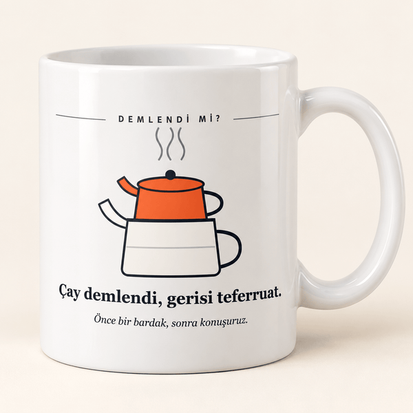 "Çay Demlendi, Gerisi Teferruat" Esprili Kupa - Hediye Kutusu