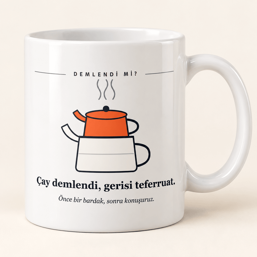 "Çay Demlendi, Gerisi Teferruat" Esprili Kupa - Hediye Kutusu
