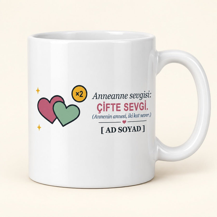 Çifte Sevgi - İsimli Anneanne Kupası - Hediye Kutusu