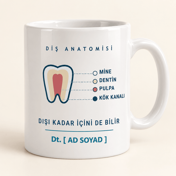 Diş Anatomili İsimli Diş Hekimi Kupası - Hediye Kutusu