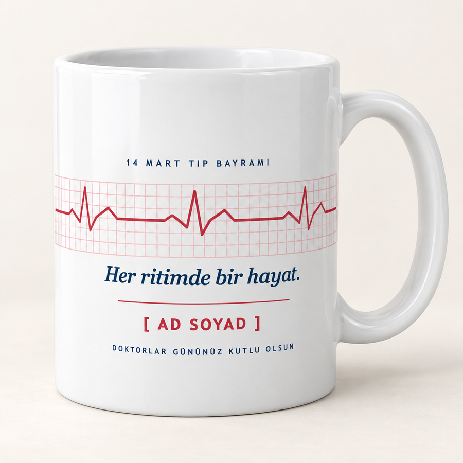 EKG ritmi tasarımlı isimli doktorlar günü kupası