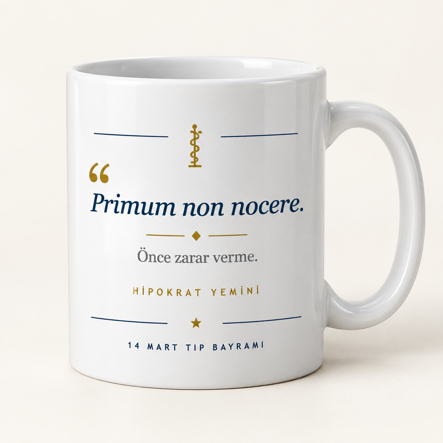 Hipokrat yemini primum non nocere tasarımlı tıp bayramı kupası