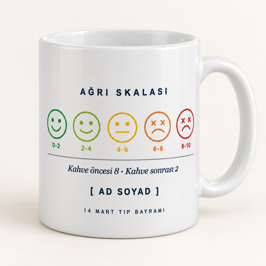 Ağrı skalası tasarımlı isimli doktorlar günü kupası