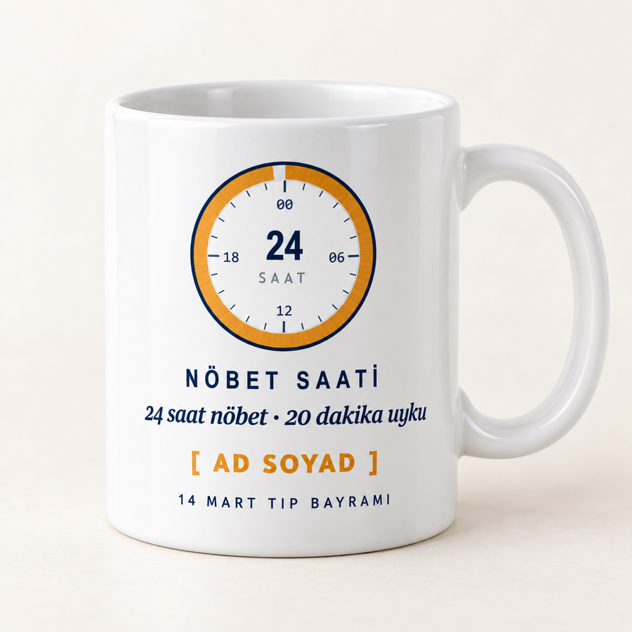 Nöbet saati tasarımlı isimli doktorlar günü kupası