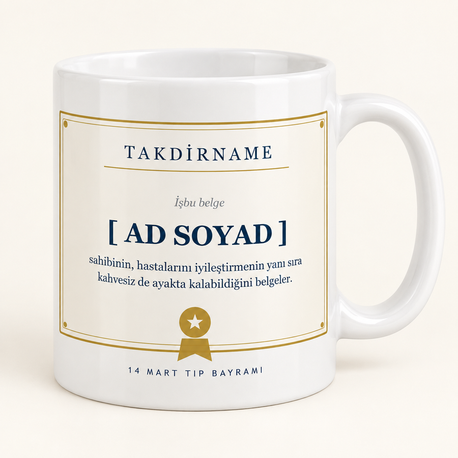 Takdirname tasarımlı isimli doktorlar günü kupası