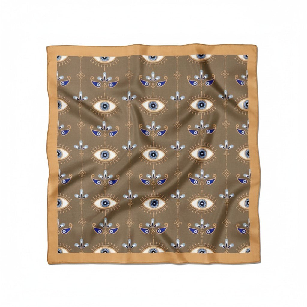Göz Desenli Haki - Bej Bandana - Hediye Kutusu