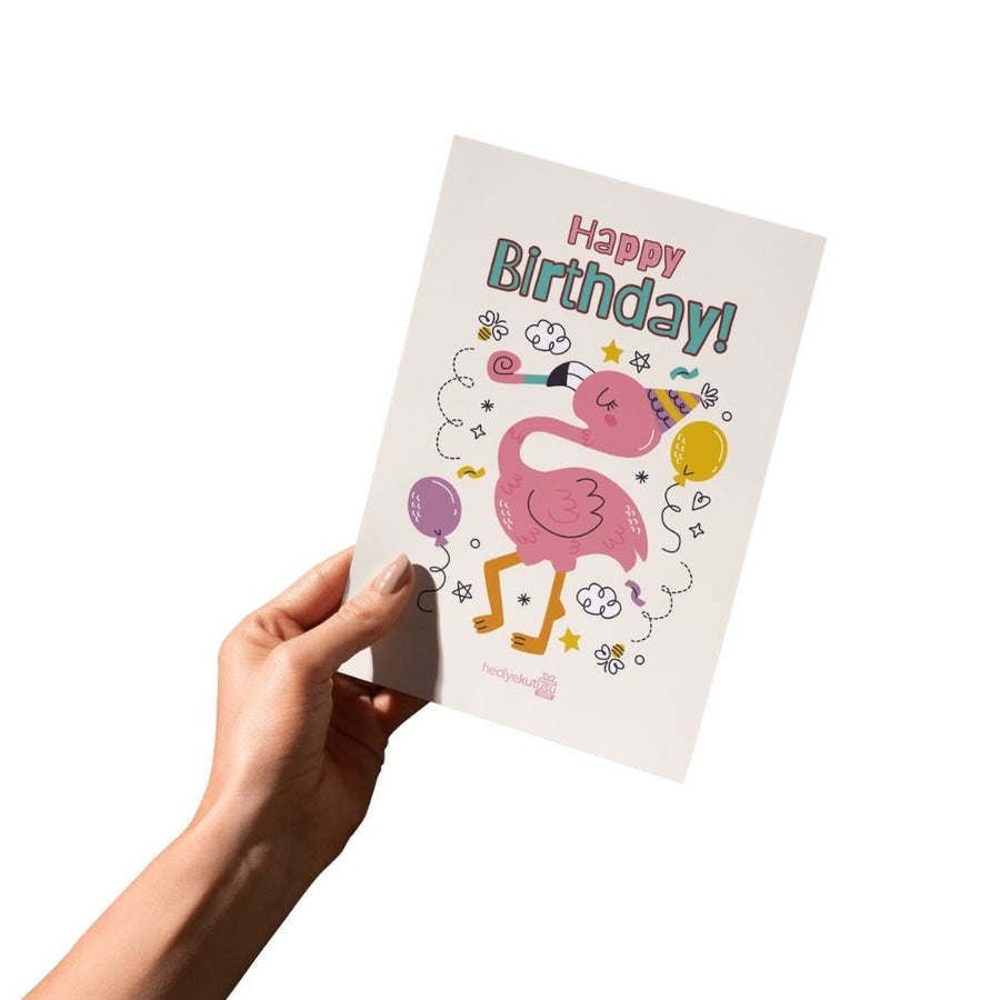 Happy Birthday Flamingo Doğum Günü Kartı - Hediye Kutusu