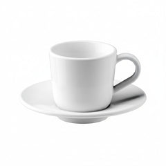 Hediye Kutusu beyaz porselen Türk kahvesi fincanı ve tabağı, 6 cl kapasiteli, minimalist tasarım.