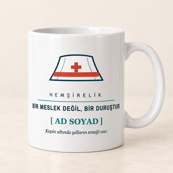 Hemşire Kepli İsimli Kupa - Hediye Kutusu