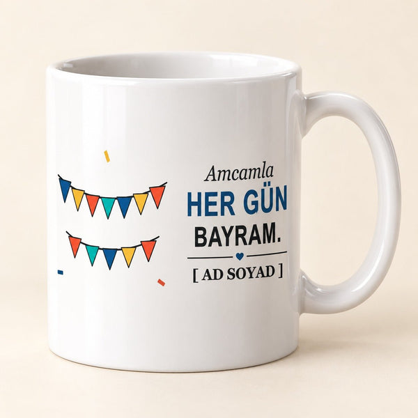 Her Gün Bayram - İsimli Amca Kupası - Hediye Kutusu