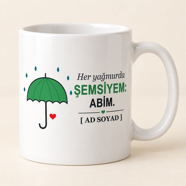 Her Yağmurda Şemsiyem - İsimli Abi Kupası - Hediye Kutusu