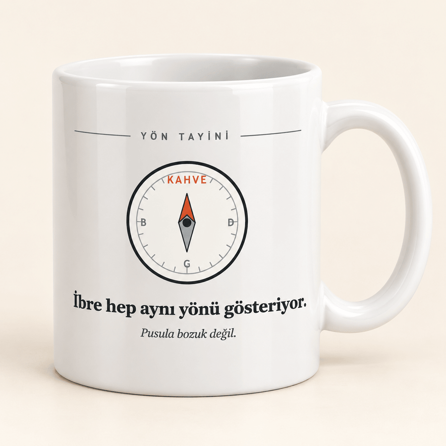 "İbre Hep Kahveyi Gösteriyor" Pusulalı Kupa - Hediye Kutusu
