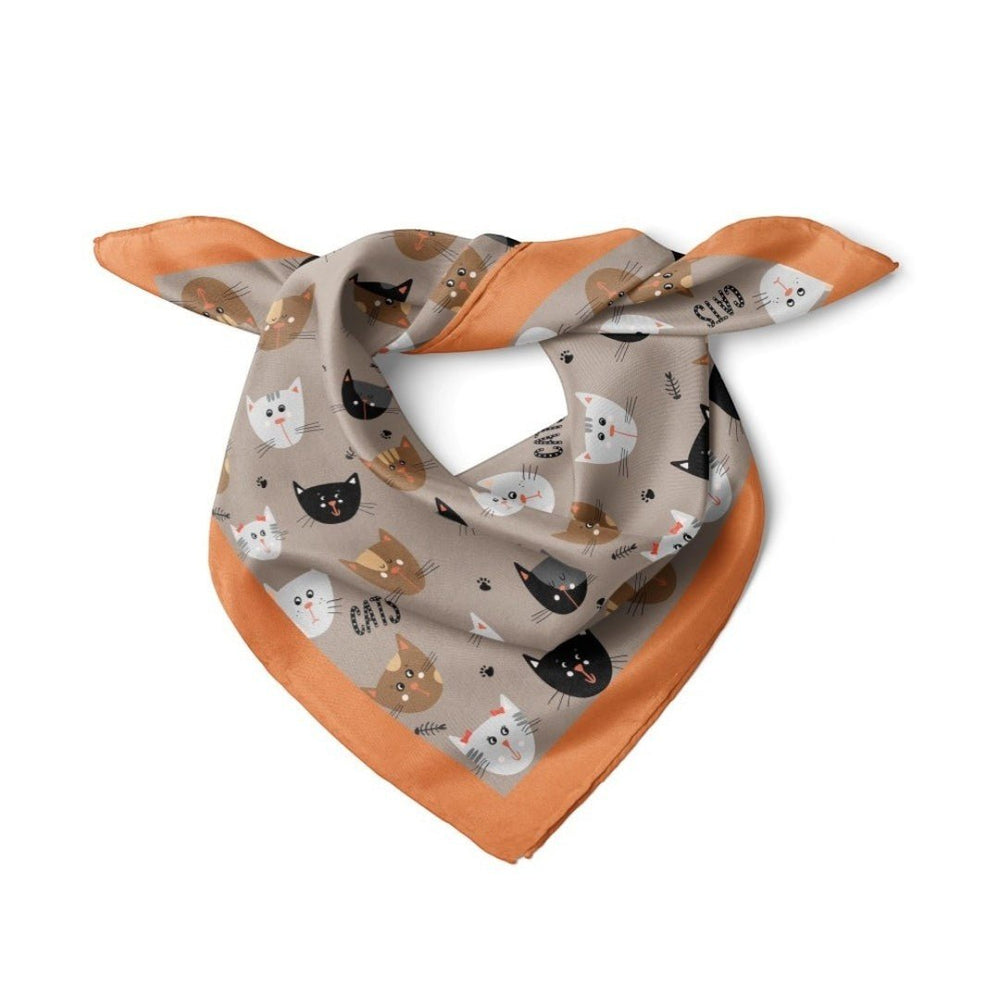 Kedi Desen Kahverengi Bandana Fular - Hediye Kutusu